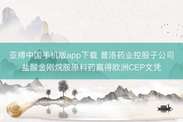 亚搏中国手机版app下载 普洛药业控股子公司盐酸金刚烷胺原料药赢得欧洲CEP文凭