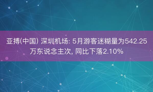 亚搏(中国) 深圳机场: 5月游客迷糊量为542.25万东说念主次, 同比下落2.10%