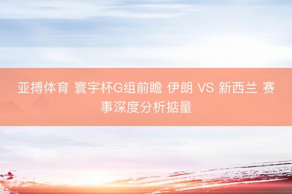 亚搏体育 寰宇杯G组前瞻 伊朗 VS 新西兰 赛事深度分析掂量